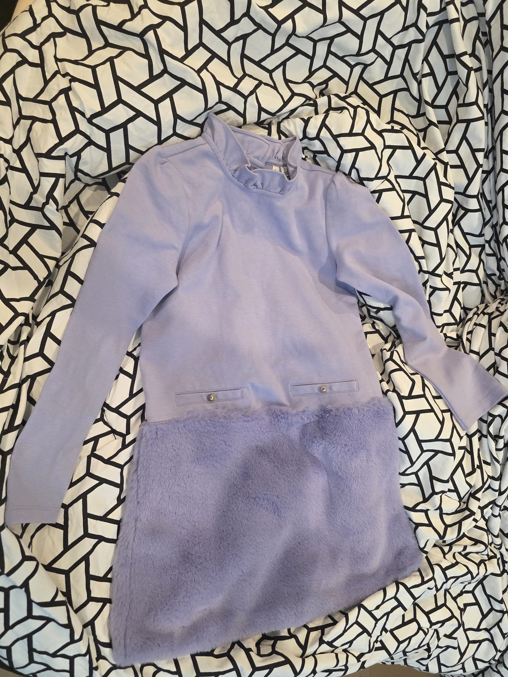 Lilac Faux-Fur Hem Sweater Dress